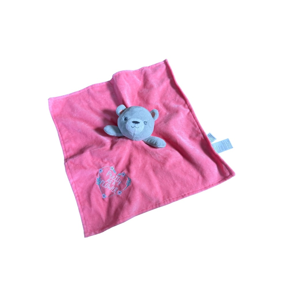 Baby Starters Pink Grey Bear Security Blanket Lovey Pretty As A Flower